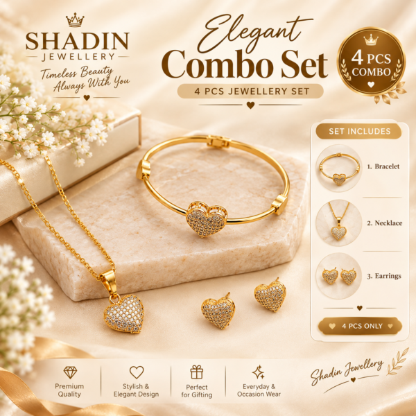 Elegant Heart Jewelry Combo Set – 4 Pcs Premium Collection