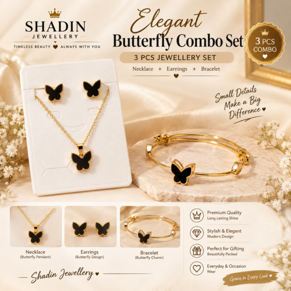 Elegant Butterfly Jewelry Combo Set – 3 Pcs Premium Collection