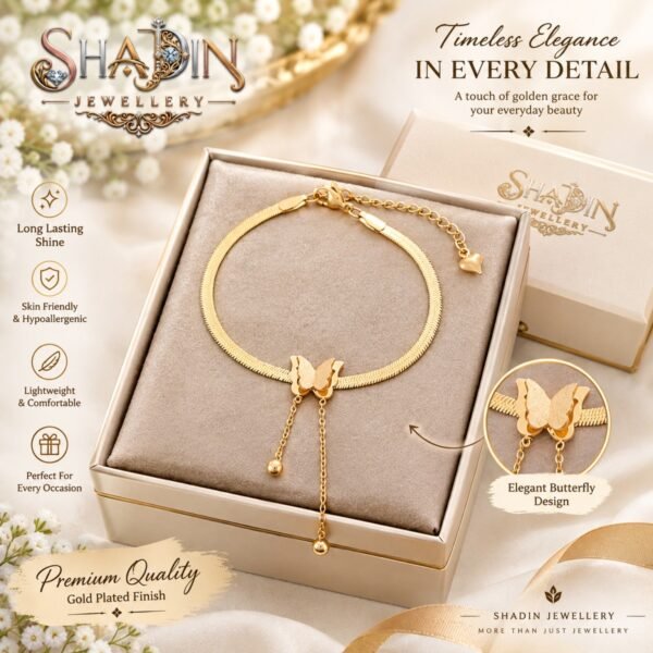 Premium Butterfly Gold Plated Anklet | Elegant Adjustable Payel